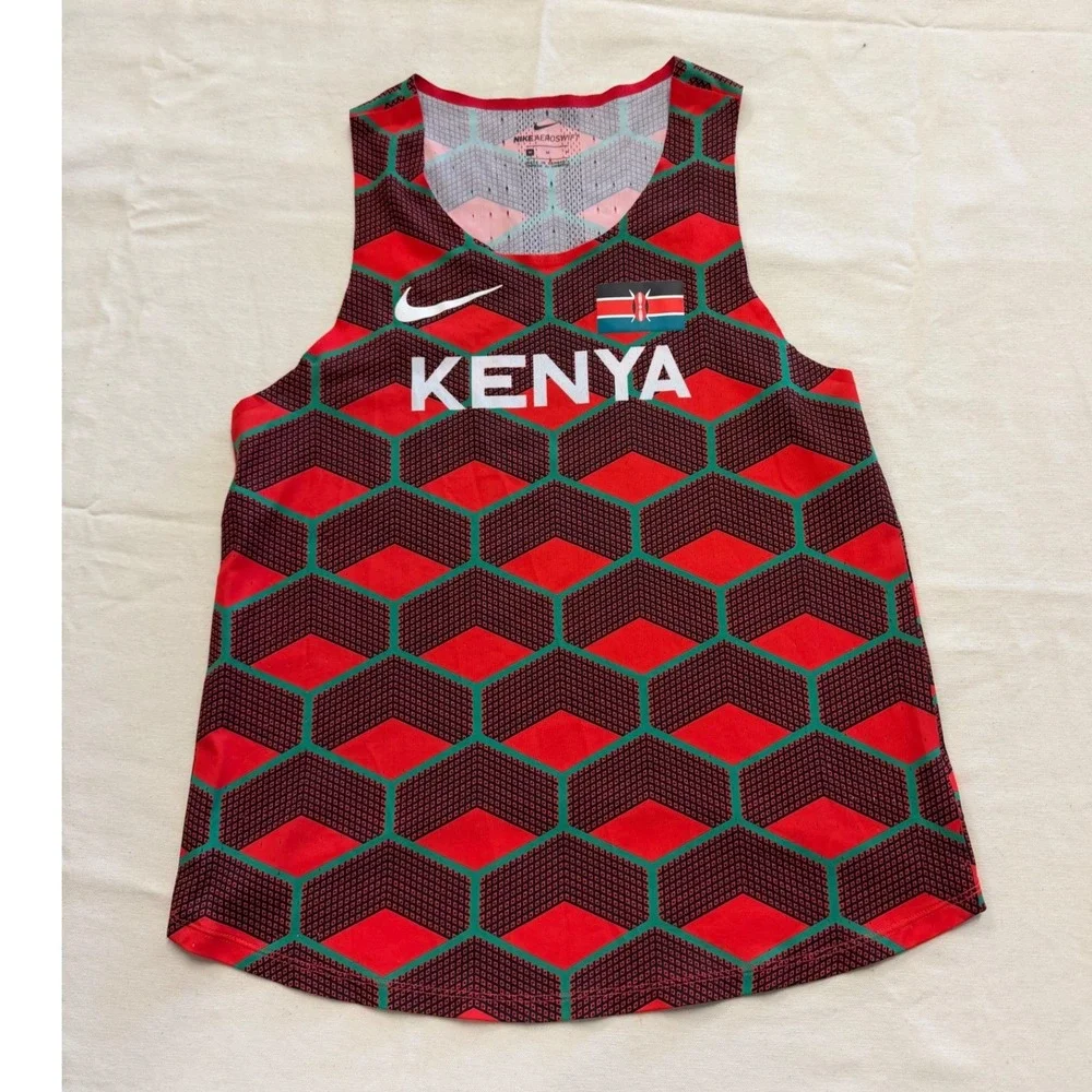 Nike Aeroswift Kenya Running Singlet Red Geometric Activewear Tank Top Medium